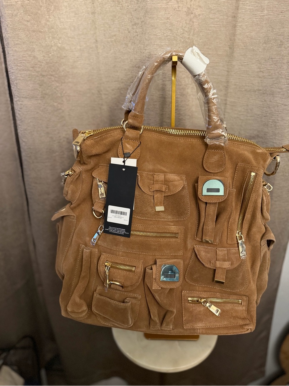 Cynthia Rowley Suede Tote in Tan with Gold Hardware - Picture 2 of 6